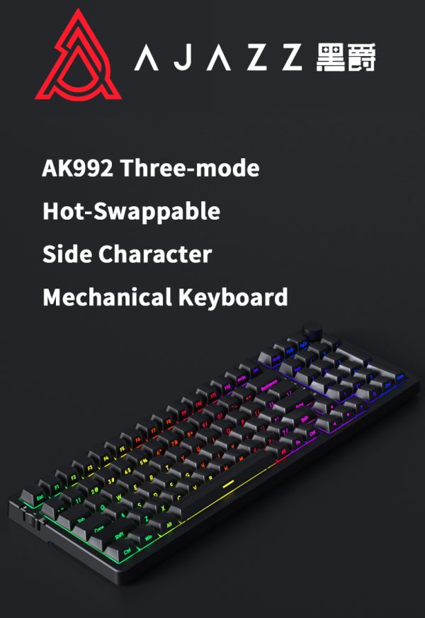 AJAZZ AK992 Midnight Black Cherry Profile 98% Gasket-Mount Hot-Swappable 2.4Ghz/Bluetooth 5.0/Type-C Wired/Wireless Mechanical Gaming Keyboard - Ajazz AS Red Switch - Image 11